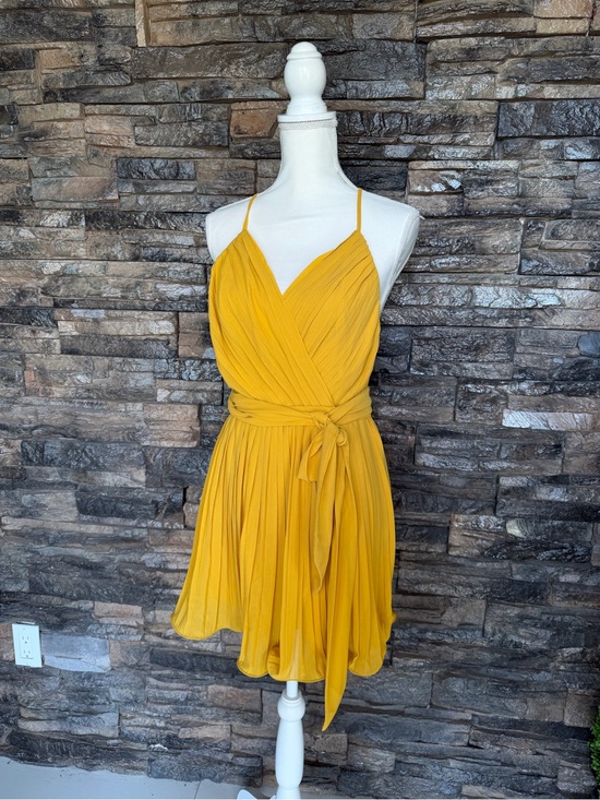 Miss Avenue Dresses & Skirts - Miss Avenue Mustard Yellow Spaghetti-Strap Wrap Mini Dress